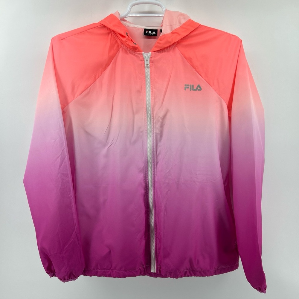 Fila Hoodie Rain Jacket Women’s Large Ombré Orange Purple Athletic Athleisure